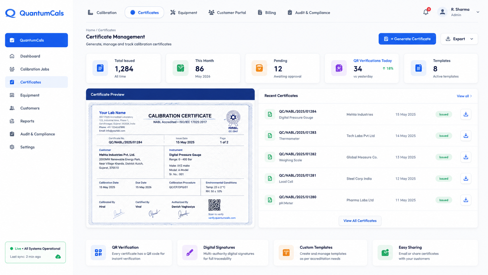 Certificate Generation & QR Verification